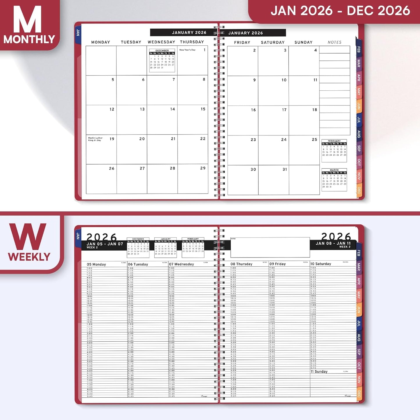 Ensight 2026 Appointment Book & Planner Ensight 8.5 x 11 inches Large Tabbed Daily Hourly Weekly Planner Schedule Book 15 Minute time Slots Business & Personal Planner Jan 2026 Dec 2026 Maroon
