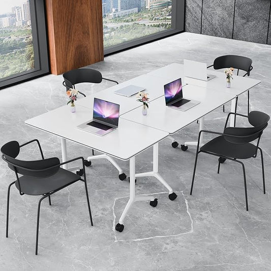Conference Table,Folding Conference Room Tables Portable Rolling Conference Training Table with Silent Wheels,Mobile Meetings Flip Top Tables for Offices Classrooms Meeting Room (4Pack 70.8in)