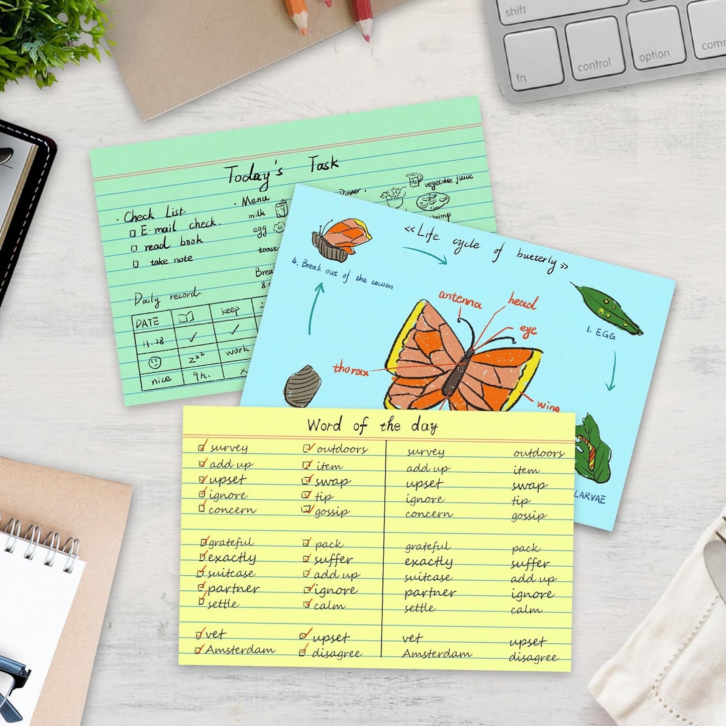 Chell 200 Count Index Cards 4x6 Inch Heavyweight, Ruled Front and Blank Back, 65 lb. Cover Weight, Pastel Colors