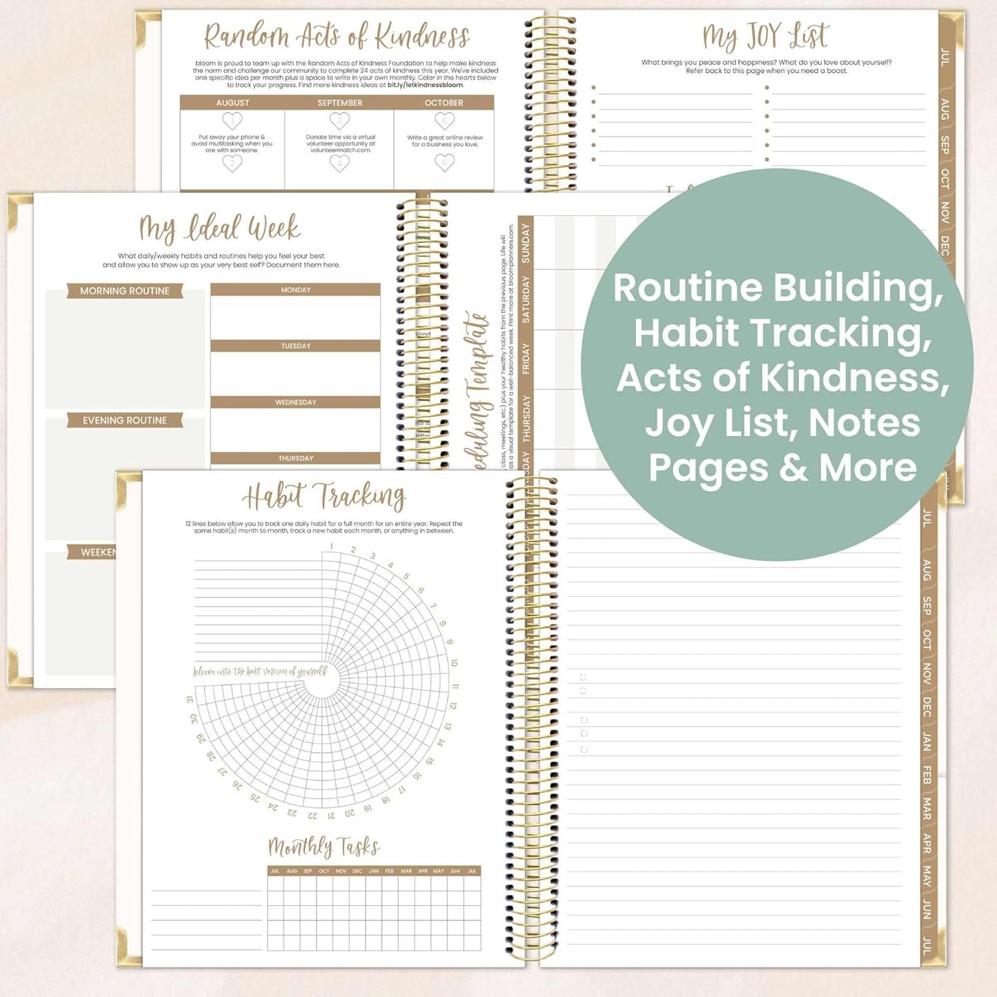 bloom daily planners 2025-2026 Hardcover Academic Year Goal & Vision Planner (July 2025 - July 2026) - Monthly & Weekly Calendar Agenda Organizer - 7.5" x 9" - Spread Kindness Like Wildflowers