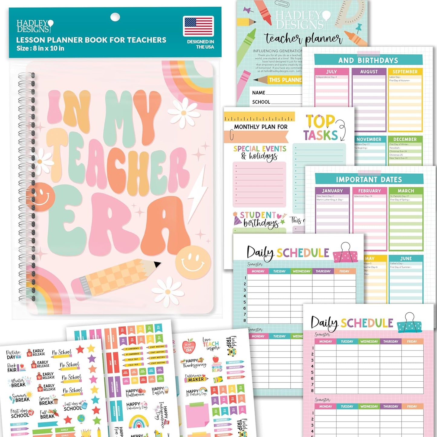 Hadley Designs Teacher Planner 2025-2026 – Undated Teacher Planners, Homeschool Lesson Planner Book For Teachers Must Haves, Lesson Plan Book For Teachers Classroom Supplies & Appreciation Gifts