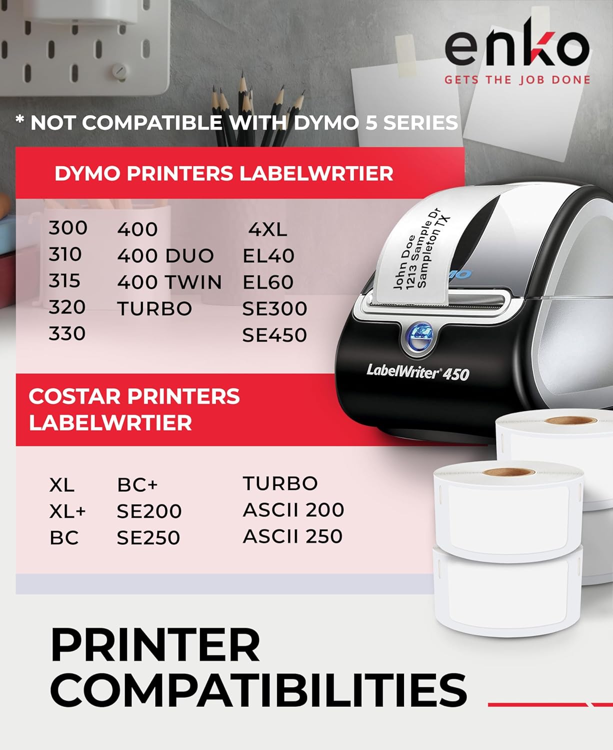 enKo Compatible for Dymo 30336 Labels (1 x 2-1/8 inches) - 12 Rolls, 6000 Labels for Dymo LabelWriter 450 Turbo Printer and 4XL - Direct Thermal Address, Shipping and Barcode Label