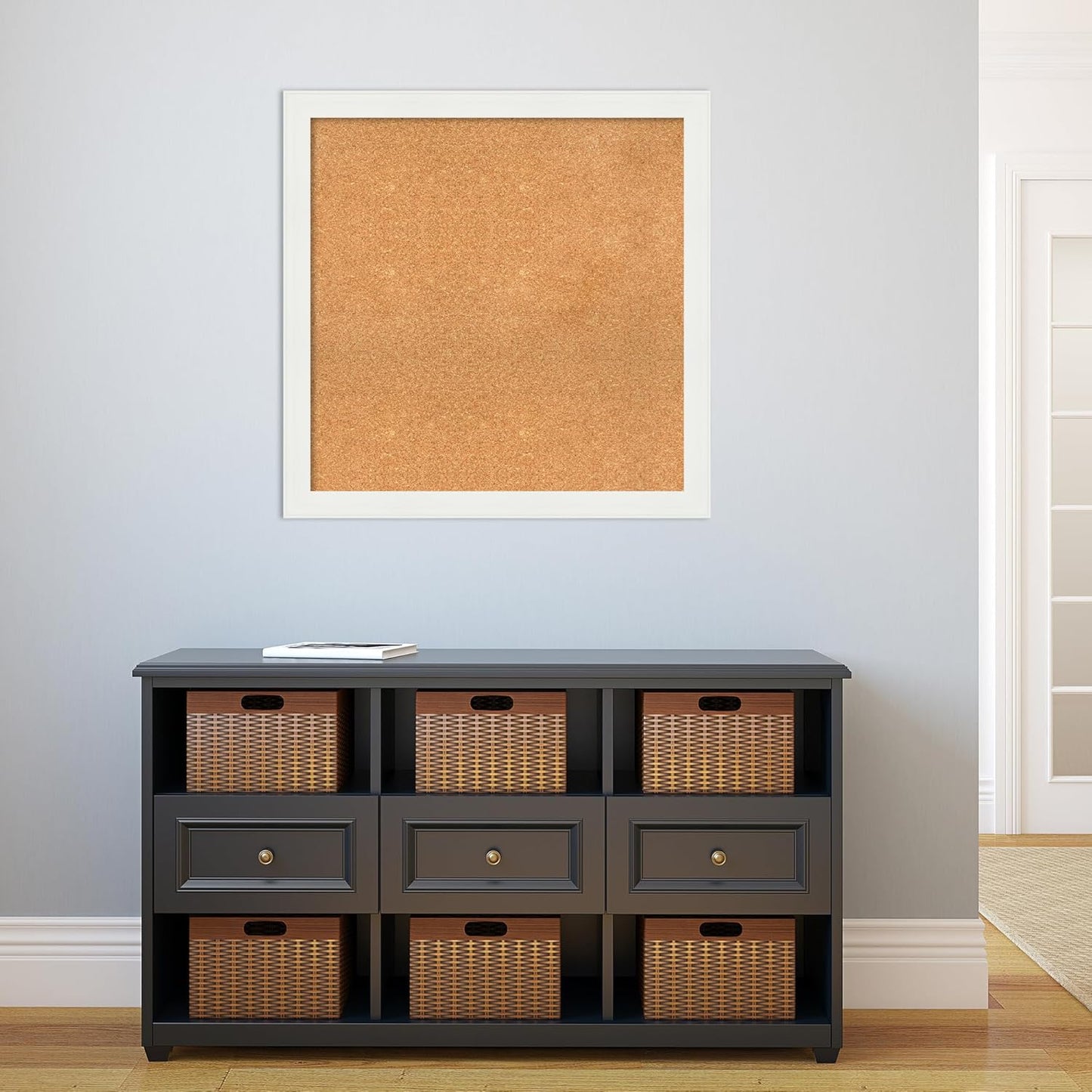 Amanti Art Natural Cork Board for Wall, 31x31 Vision Board with White Frame, Large Corkboard Office Decor for Home Organization, Casual Corkboard Pinboard to Display Items for Home Organization in