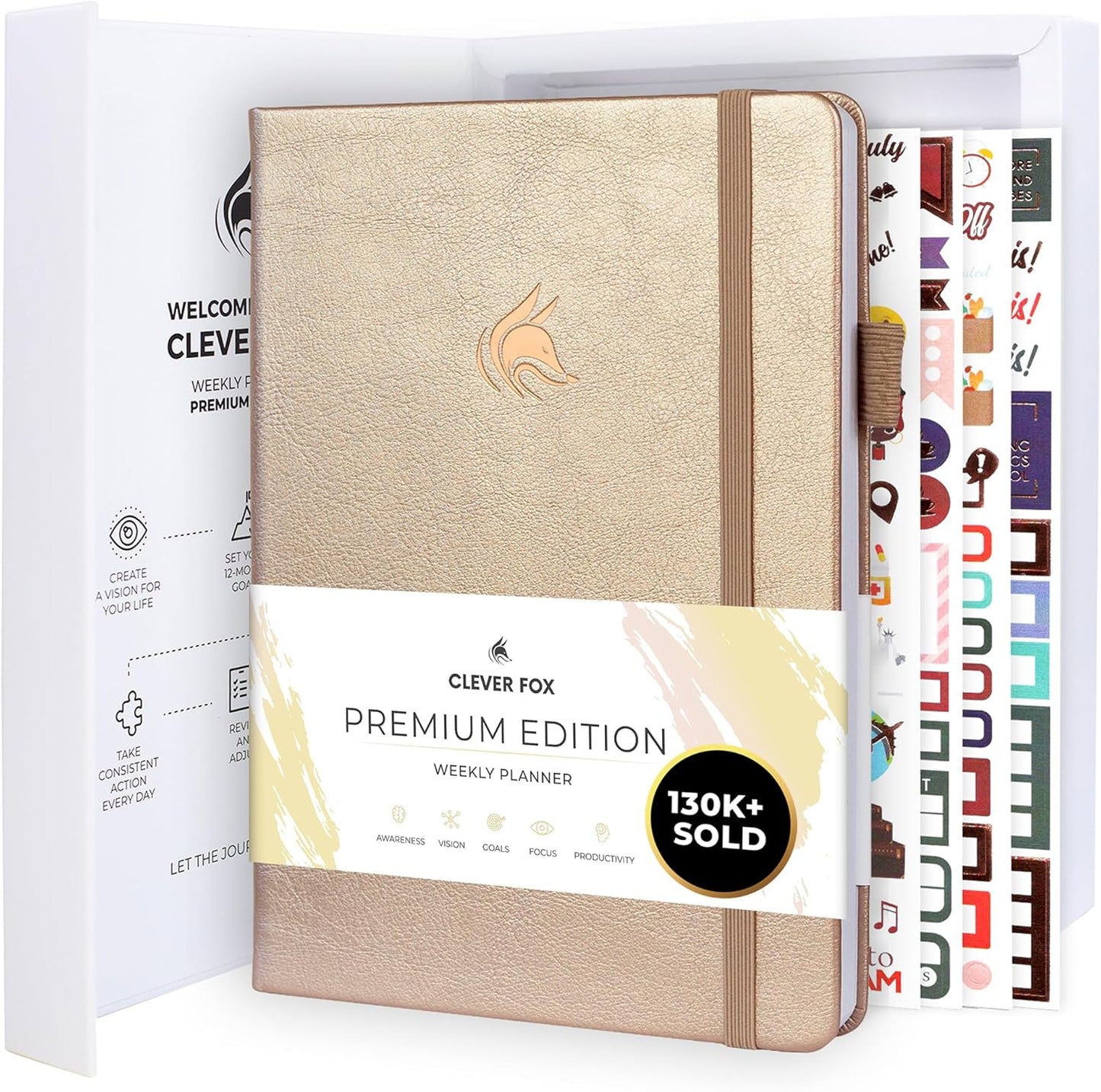 Clever Fox Planner Premium Edition – Undated Luxurious Weekly & Monthly Planner to Increase Productivity and Hit Your Goals – Organizer – Start Anytime, A5, Lasts 1 Year, Pearl (Weekly)