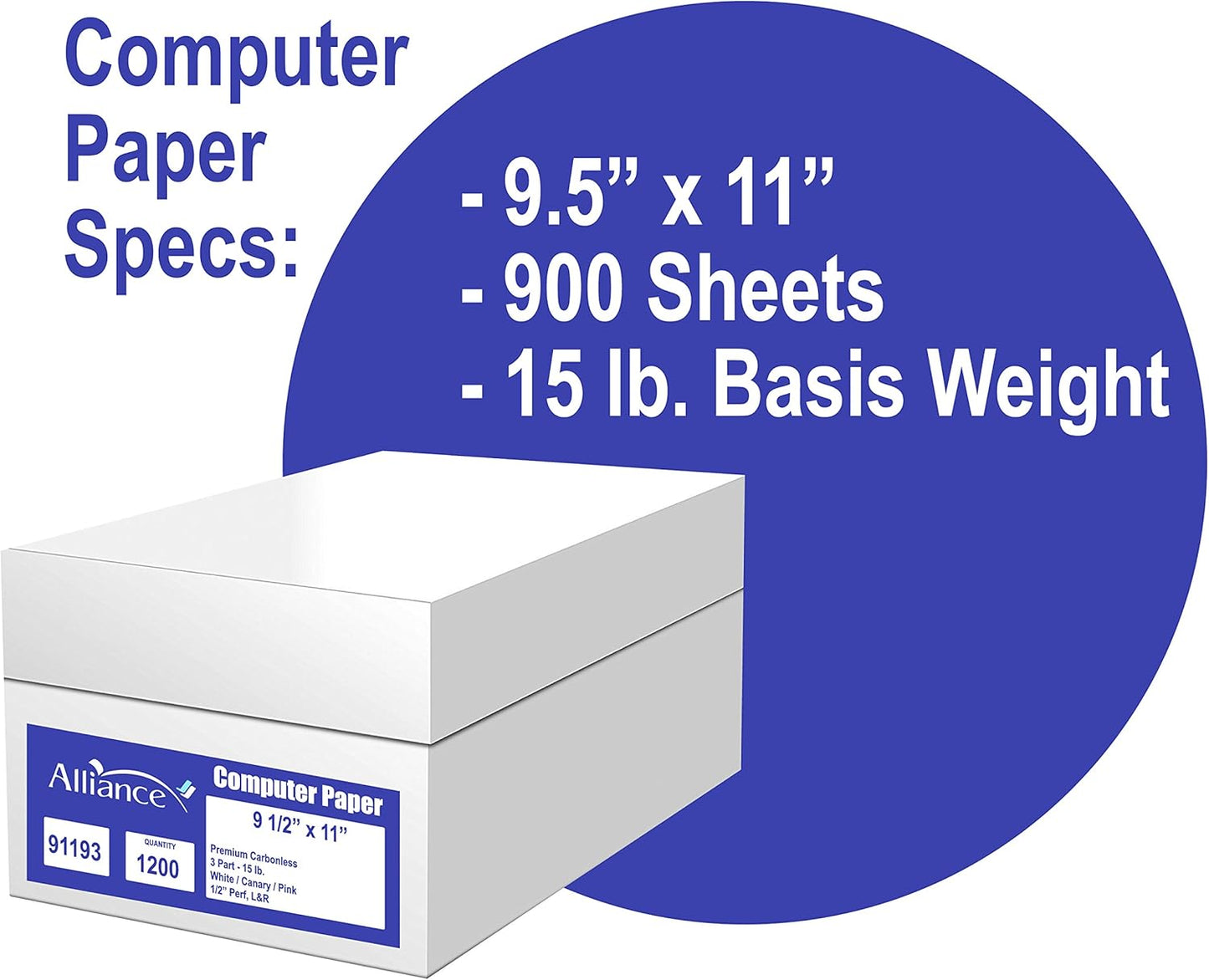 Alliance Continuous Carbonless Computer Paper 9.5 x 11, Blank Left and Right Perforated, 15 lb, 4-Part White / Canary / Pink / Golden (900 Sets) - Made In the USA