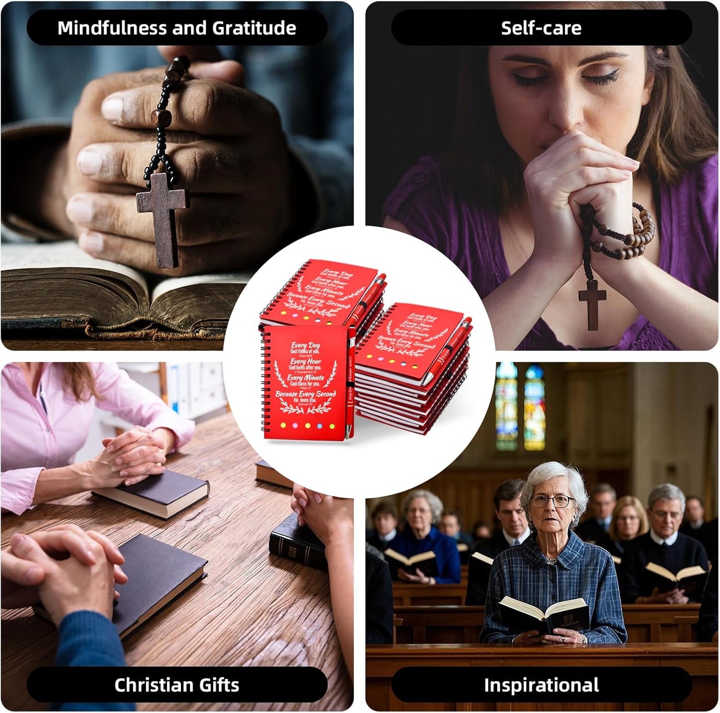 60 Pcs Bulk Fathers Day Christian Gifts Prayer Journal for Woman - 30 Set Religious Notepad with Christian Pen - Bible Notebook - Church Gifts for Inspirational, Bible Study, Devotions ( Red )