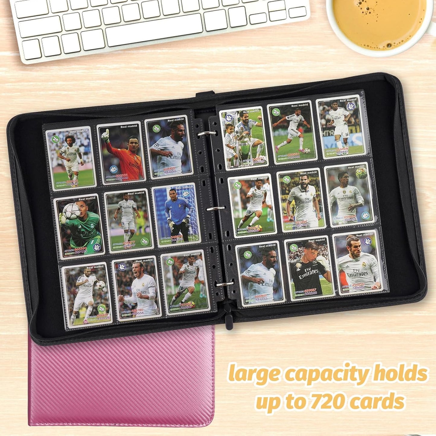 9 Pocket Card Binder, Premium Zip Trading Card Binder, 720 Double Sided Pocket PU Card Collection Binder, Collector Card Album, Card Folder for MTG, TCG, Sports Cards, Game Cards (Pink)