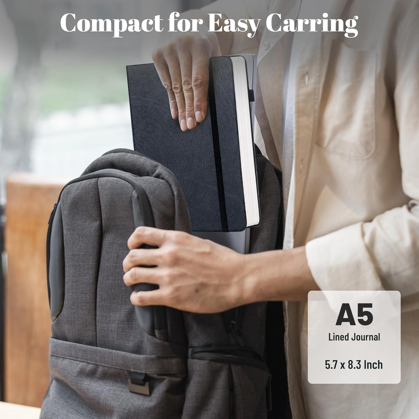 CAGIE Lined Journal for Men Women, Tree Growth Ring Leather Bound Journal Notebook, 256 Pages 100 GSM Journals for Writing, A5 Hardcover Journaling Notebooks,2 Pack (Brown & Black)