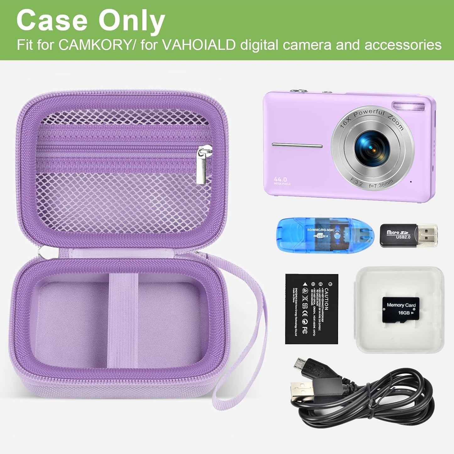 Case Compatible with VAHOIALD FHD 1080P Digital Camera/for CAMKORY Digital Point and Shoot/for KODAK PIXPRO FZ45-BK 16MP Vlogging/for IWEUKJLO/for Nsoela, Holder for SD Card More (Purple)