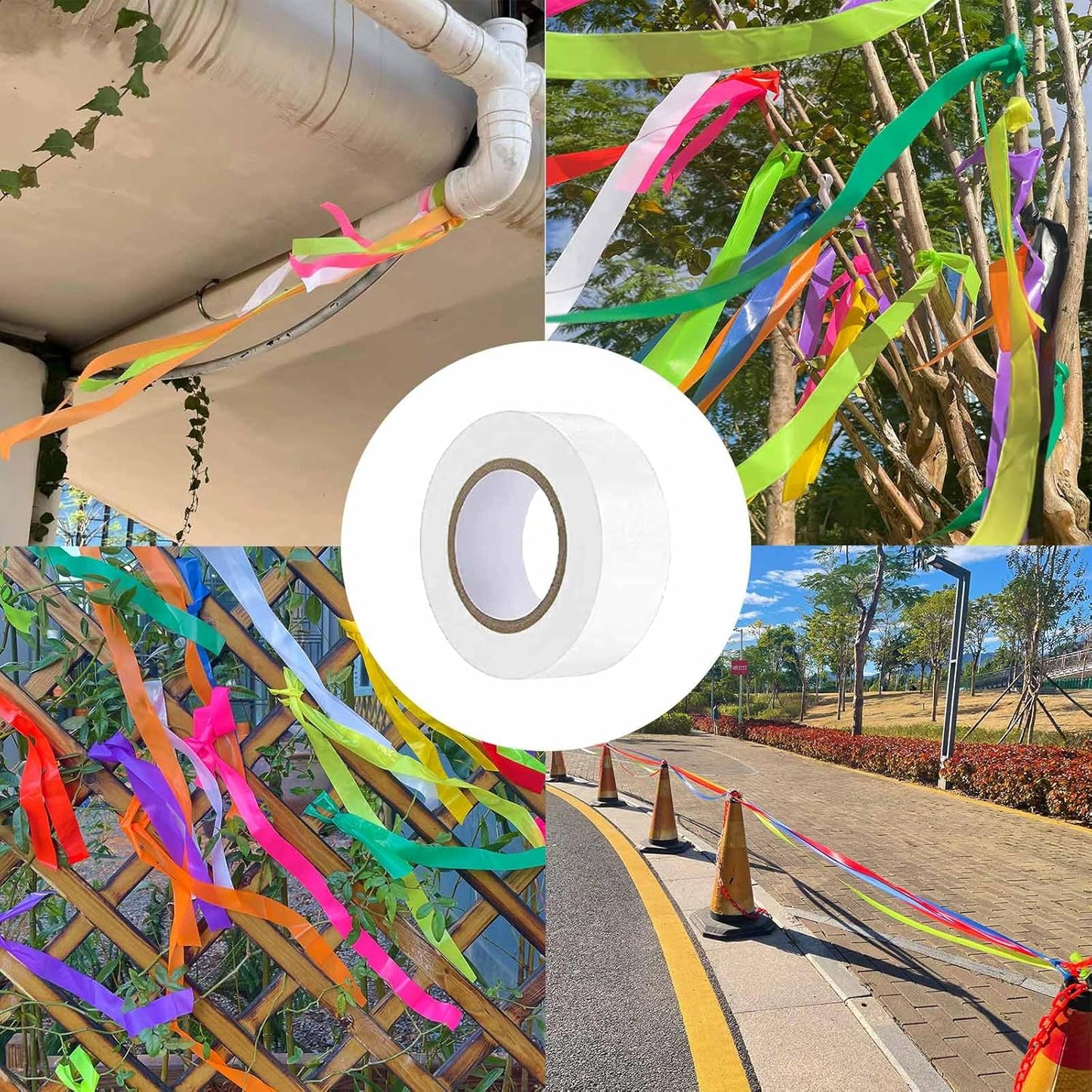 6 Pack White Flagging Tape, Non-Adhesive Plastic Ribbon Neon Marking Roll, 1"*600ft, Marking Tape for Tree Marking, Hunting, Boundaries and Hazardous Areas,Trail Marking