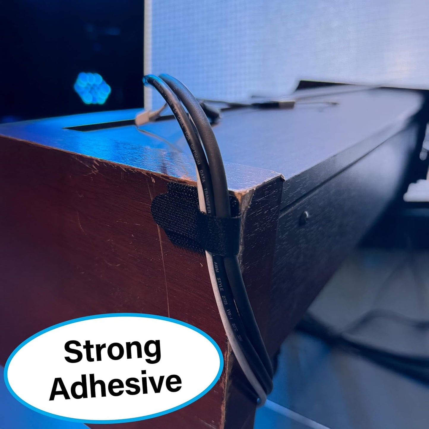 50PCS Desk Cord Organizer – Adhesive Cable Management Straps for Office Essentials, Wall, Car & More – Reusable Hook and Loop Wire Organizers – Cable Tie Up