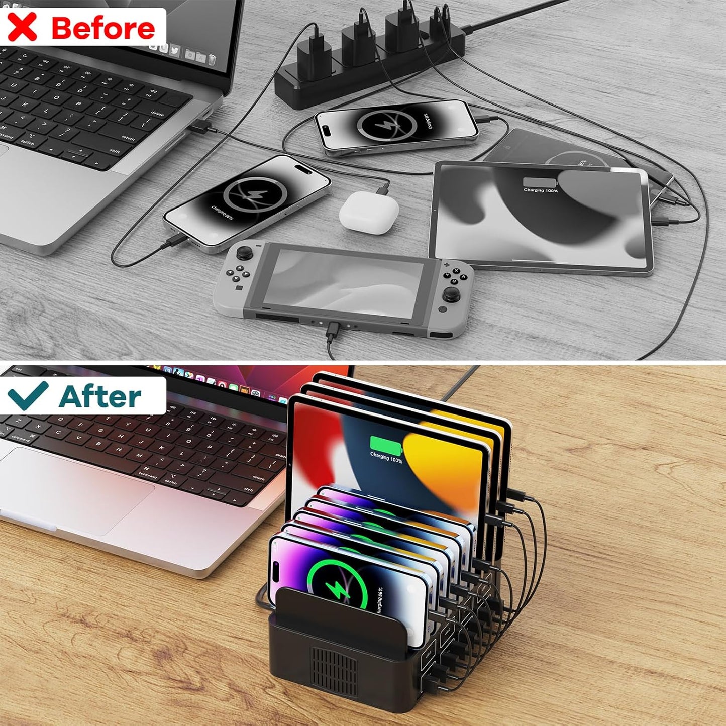 150W/35A Charging Station for Multiple Devices, RUANSZZ 16 Port USB~C Fast Charging Station, Multiple Charger Organizer Compatible with Cell Phone, iPad, Kindle, Tablet and Other Electronic