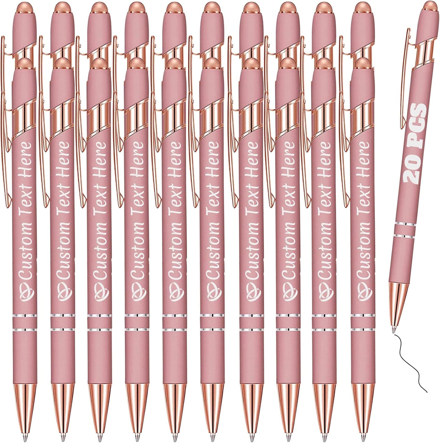 Personalized Pens Bulk 20 with Name Custom Engraving Ballpoint Pens with Stylus Tip Customized Smooth Writing Pens Personalized Gifts for Anniversary Birthday or Graduation(Gold Rose,Black Ink)