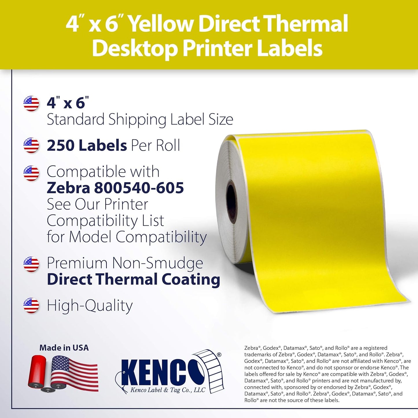 4" X 6" Direct Thermal Perforated Stickers Labels for Shipping Labels, Inventory, and Color Coding - Compatible with Zebra, Rollo, Godex and More (Yellow, Pallet)