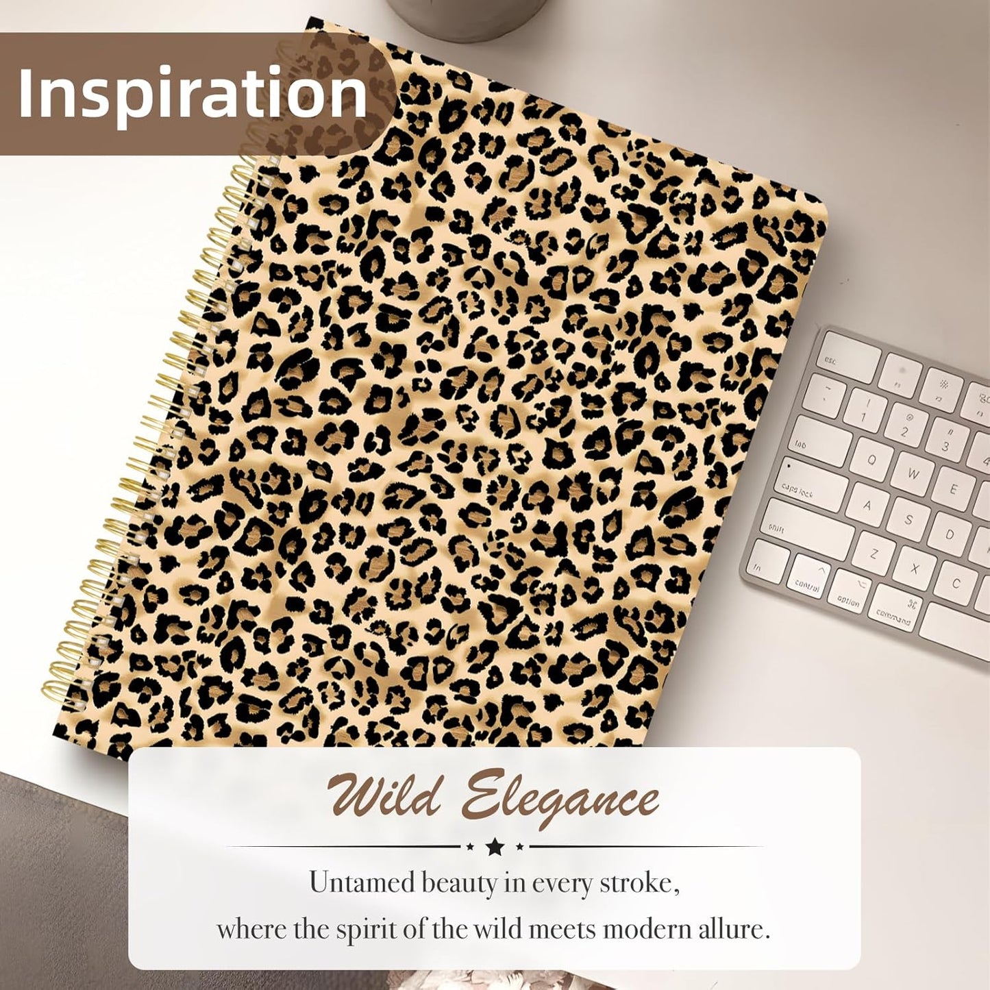 Cute Spiral Notebook journal A4 Aesthetic Pretty Design for Women Girls Kawaii with Pocket, 8.5 x 11 inch, Graph, Leopard