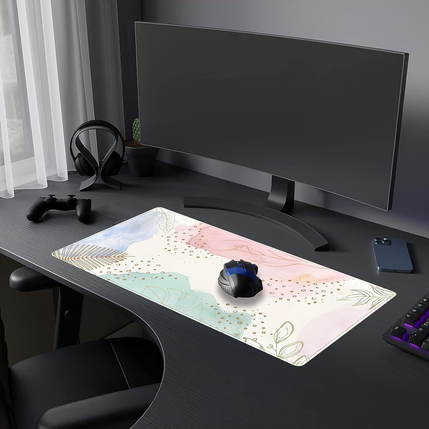 Boho Pastel Painting Mouse Pads, Abstract Mousepad XXL,Extended Mouse Pad for Keyboard & Wireless Mouse,Cute Large Desk Protector Mat Full Desk Gaming Mice Pad for Office Home 31.5x15.75 in