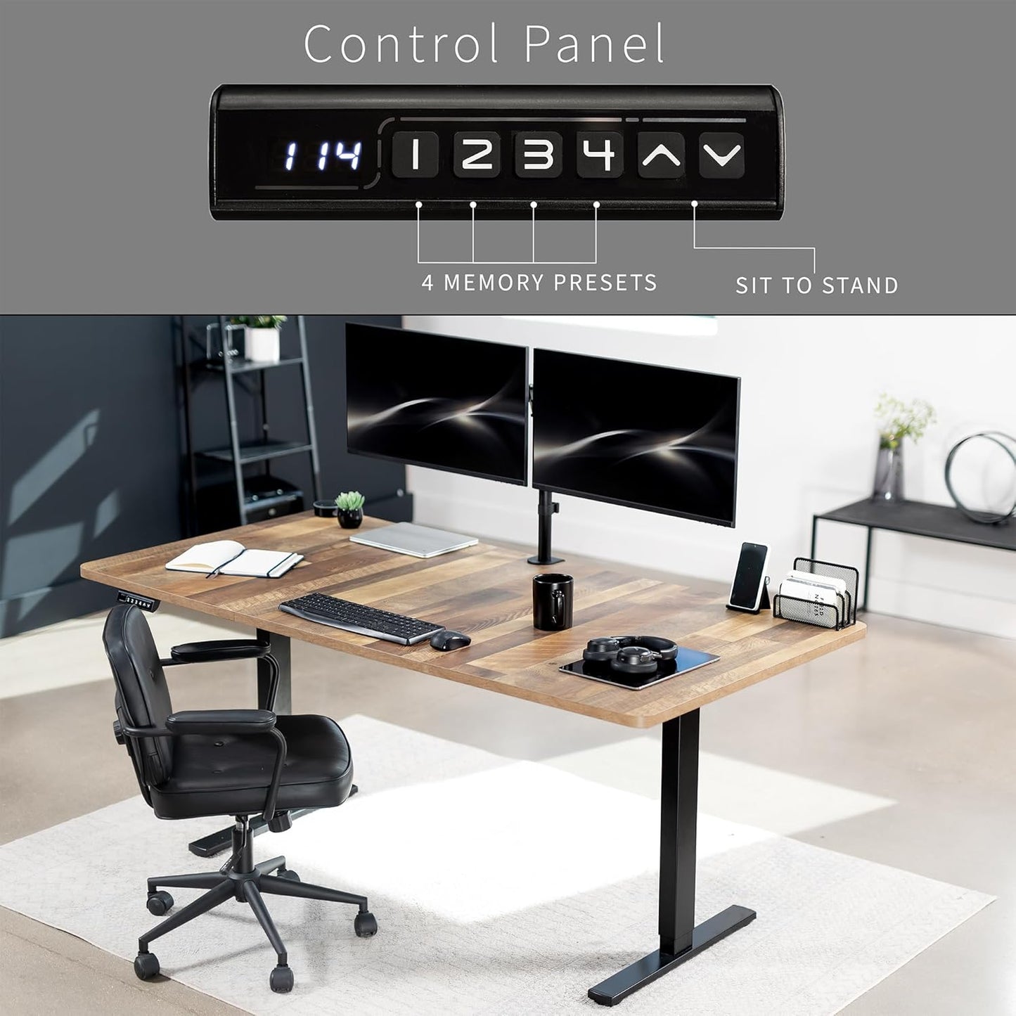 VIVO Electric 71 x 36 in Standing Desk, Memory Height Adjustment, 1B Series, Reclaimed Wood Top Black Frame, DESK-KIT-1B7P-36