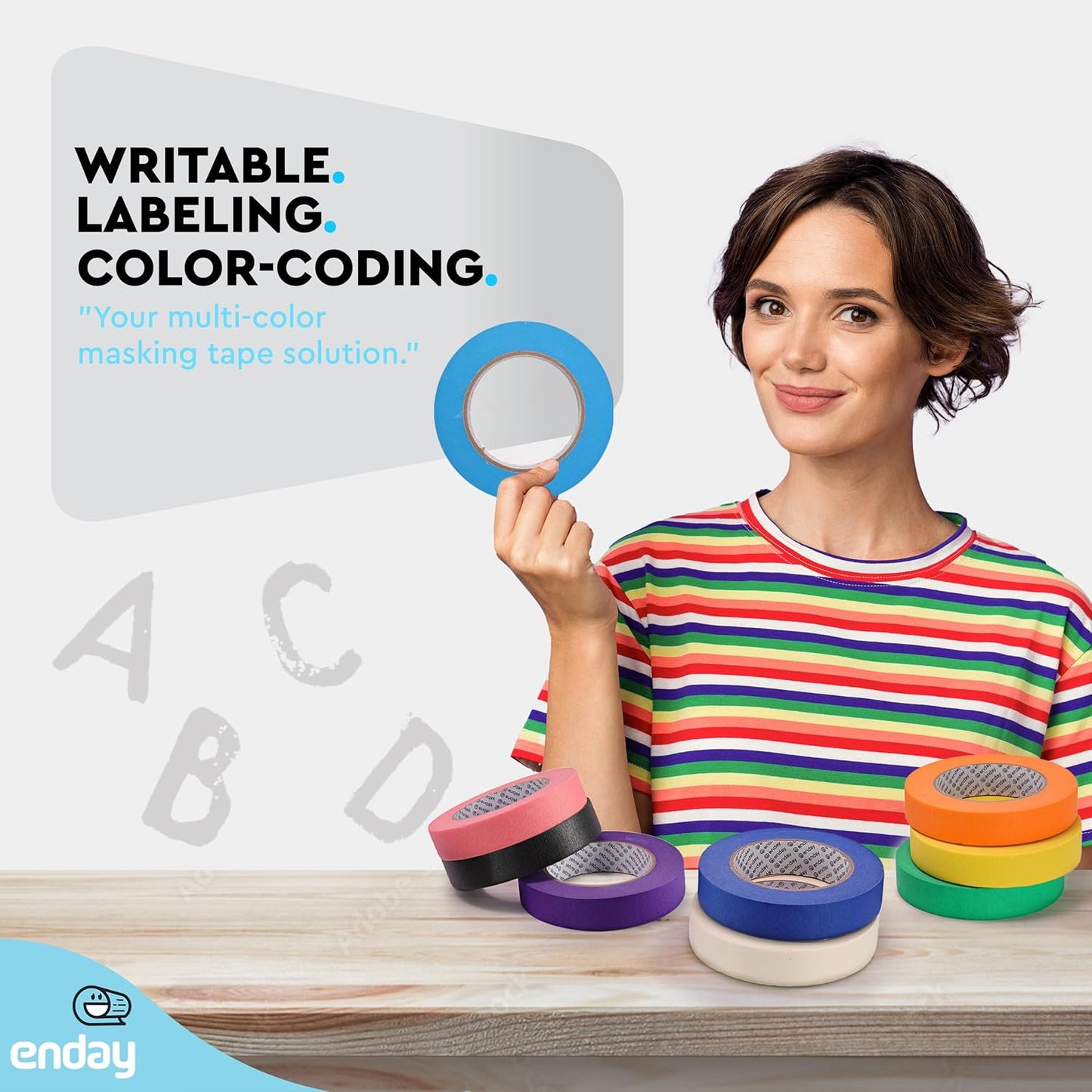 Enday Colored Masking Tape (11 Pack) 1980 ft x 1 in - 1 Inch Wide x 180 Feet (60 Yards) per roll - Colored Masking Tape 1 inch, Painters Tape, Great for Arts Crafts & Labeling