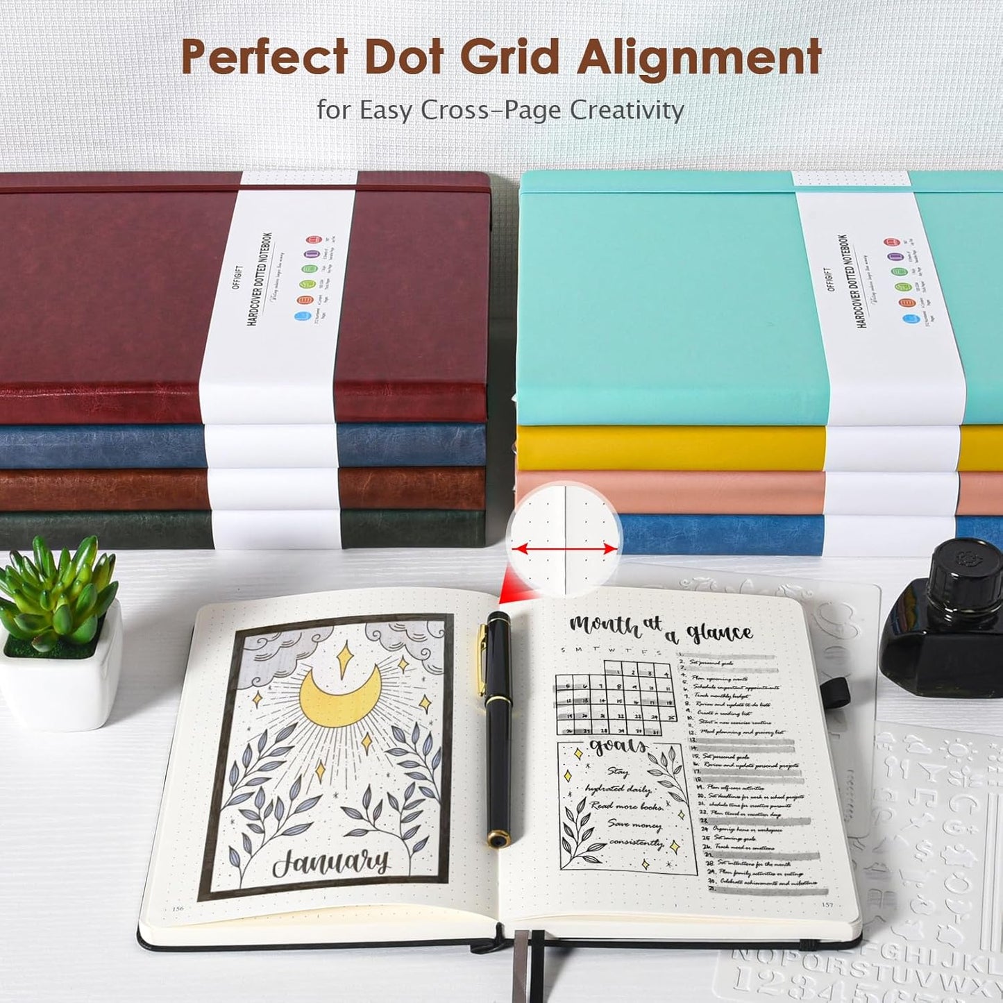 Bullet Dotted Journal Notebook, 312 Numbered Pages A5 Hardcover Dotted Notebooks, 100gsm No Bleed Paper Dot Grid Notebook with Index Pages, Dot Journal for Women Men, 5.75" x 8.38", Brown