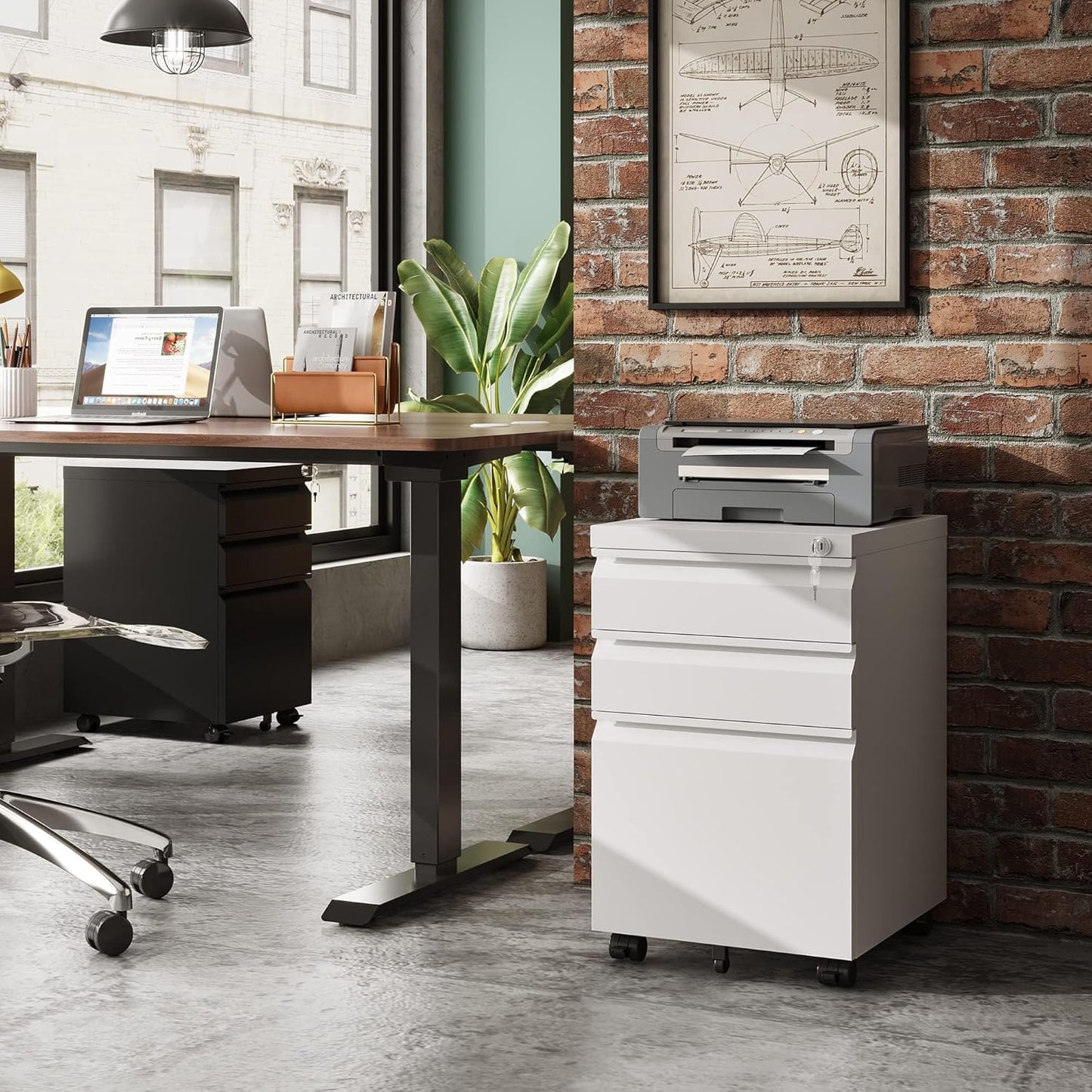 DEVAISE 3-Drawer Mobile File Cabinet (Under Office Desk), Assembled Except Casters, Fits Letter/Standard Sizes, White