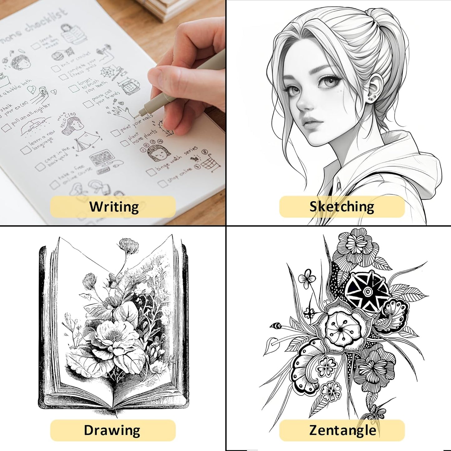 16pcs Fineliner Micro Drawing Art Pens, Black Waterproof Pigment Ink Set for Artists, Sketching, Manga, Watercolor, Calligraphy, and Detail Outlining Archival Quality Inking Markers