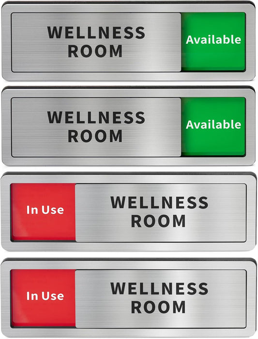 2 Pack Wellness Room Door Signs Do Not Disturb, In Use/Available Slider Sign for Home Office, Wellness Conference Vacant Occupied Privacy Slide Door Sign, Brushed Silver 8" x 2.6"