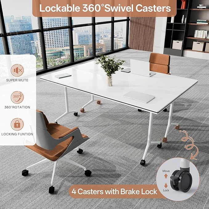 Conference Table, Folding Conference Tables for 2-20 People, Modern Conference Room Table with Wheels, Super Sturdy Large Rectangle Mobile Meeting Seminar Tables for Office (8PCS 55.1in)