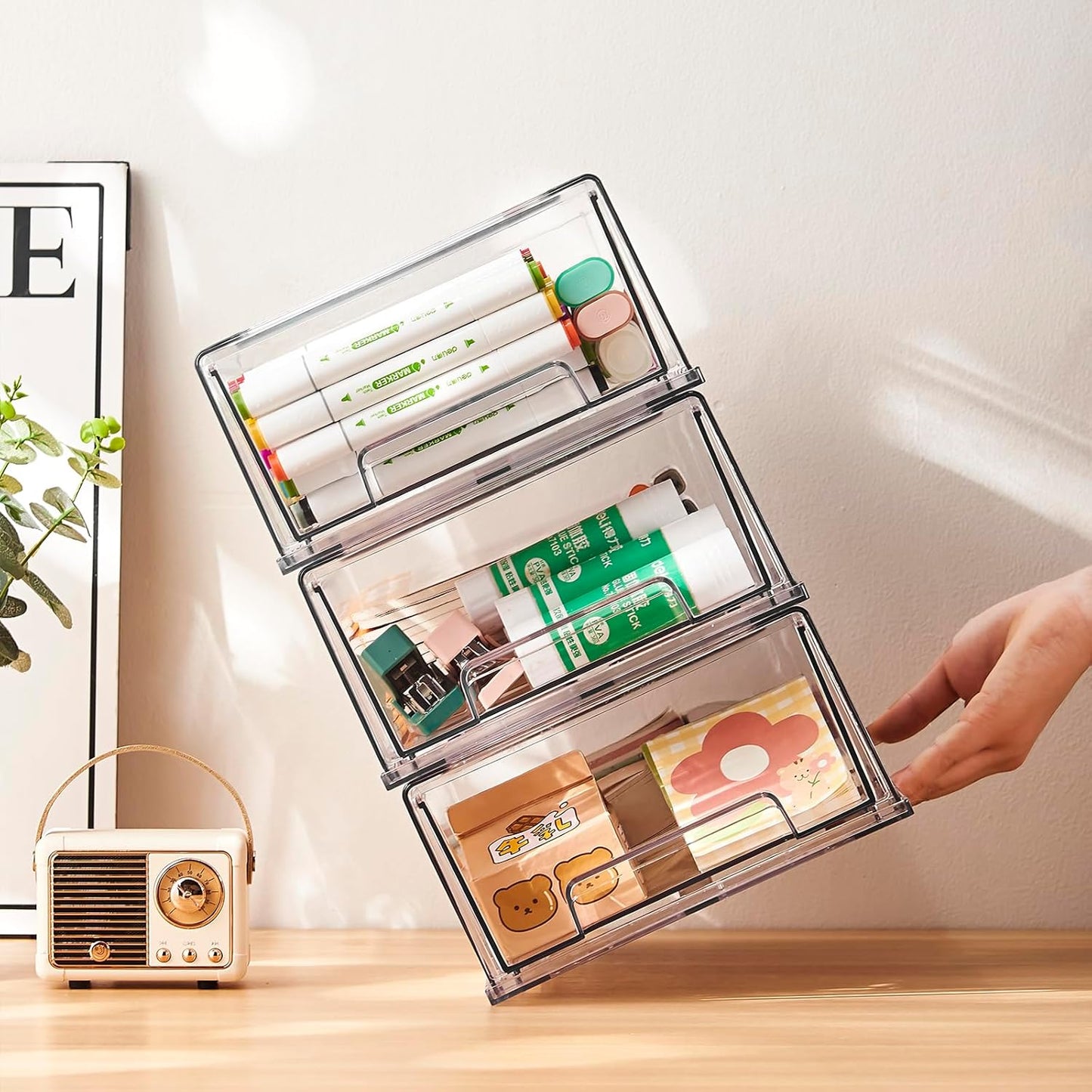 clear Drawer-Type Plastic Storage Box Bins Organizer，Family First Aid Kits Medicine cabinet Box Organizer,Closet ，Shelf，Ointments, Adhesive Bandages，Cosmetics,Office Items (clear, 2M)