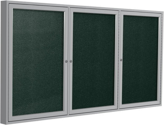Ghent 36"x72" 3-Door Outdoor Enclosed Vinyl Bulletin Board, Shatter Resistant, with Lock, Satin Aluminum Frame - Ebony (PA33672VX-183), Made in the USA