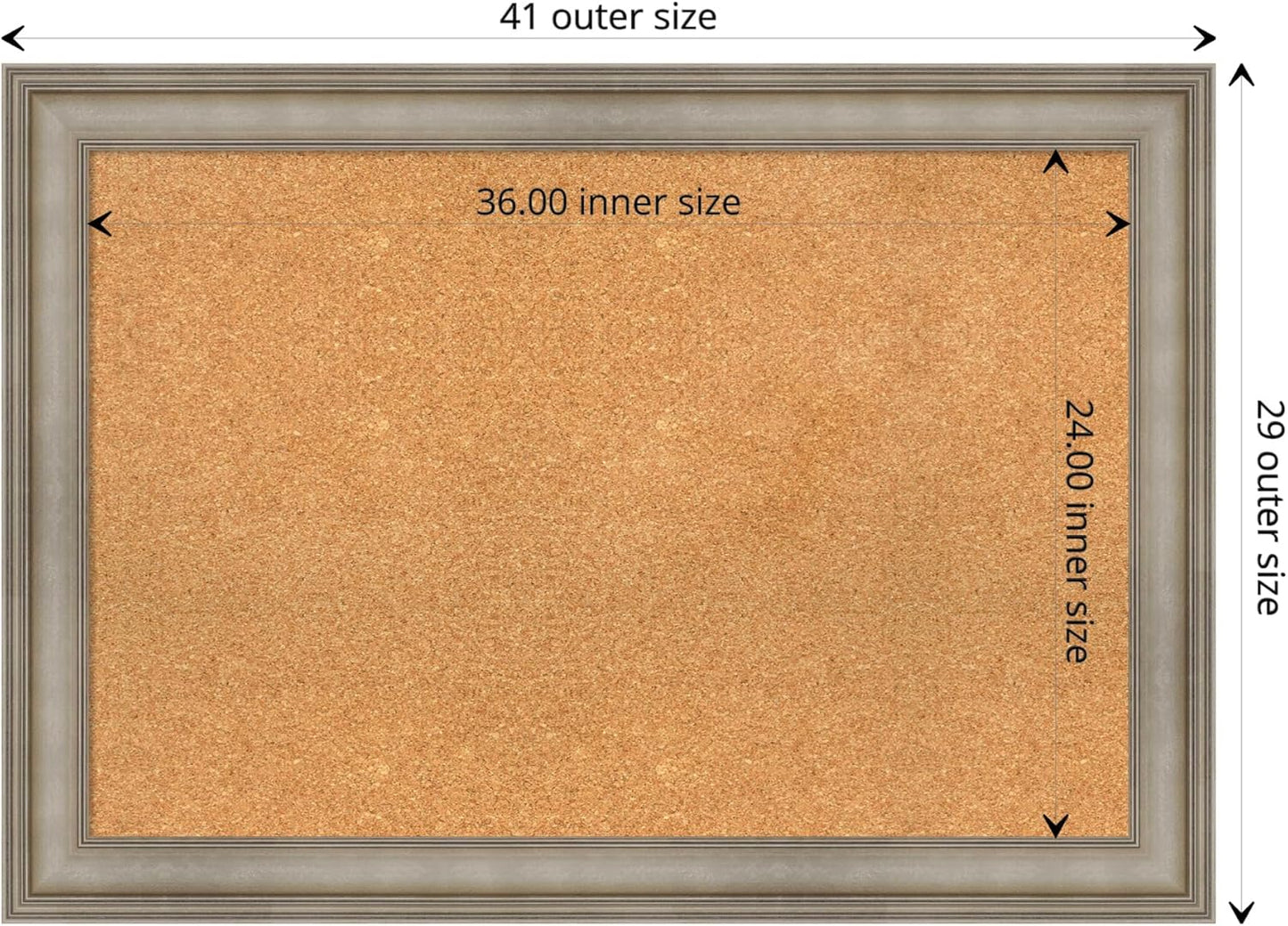 Amanti Art Natural Cork Board for Wall, 29x41 Vision Board with Silver Wood Frame, Large Corkboard Office Decor for Home Organization, Traditional Corkboard Pinboard to display items for home