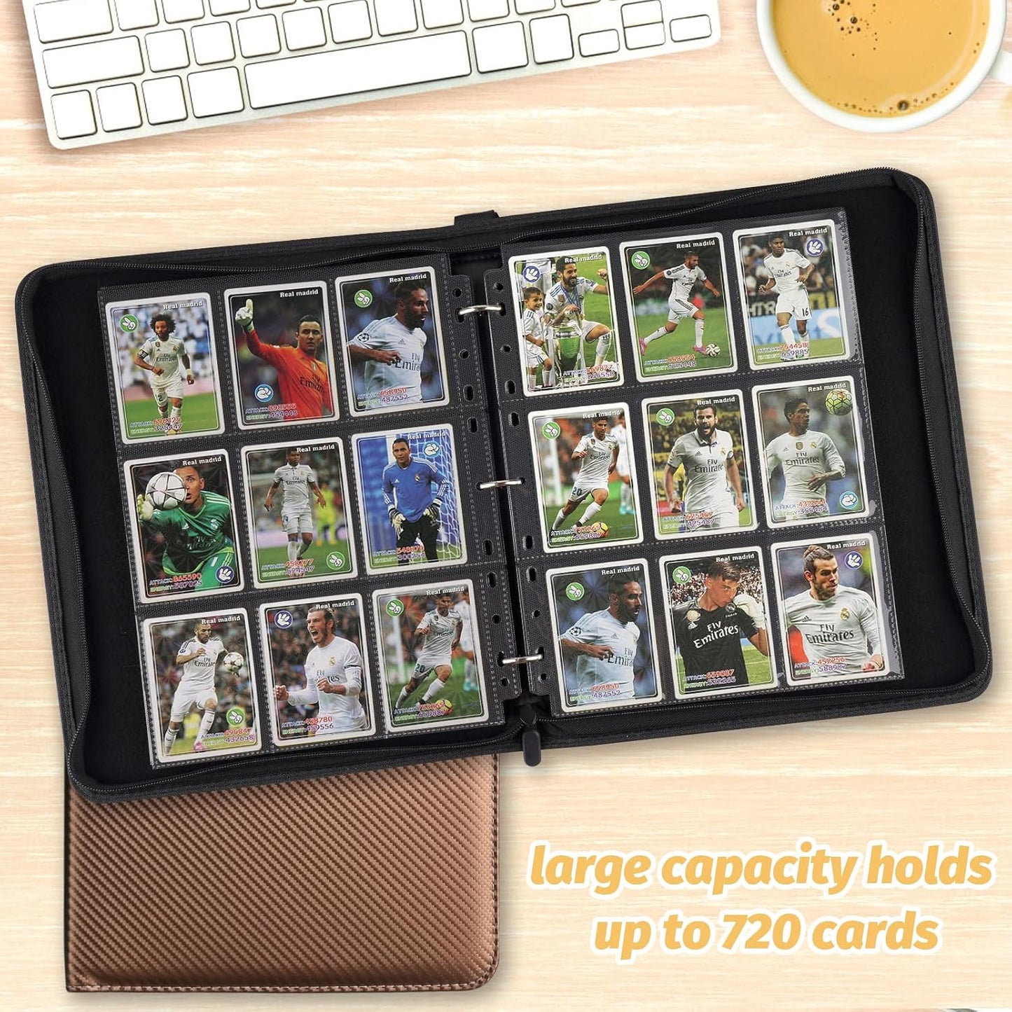 9 Pocket Card Binder, Premium Zip Trading Card Binder, 720 Double Sided Pocket PU Card Collection Binder, Collector Card Album, Card Folder for MTG, TCG, Sports Cards, Game Cards (Brown)