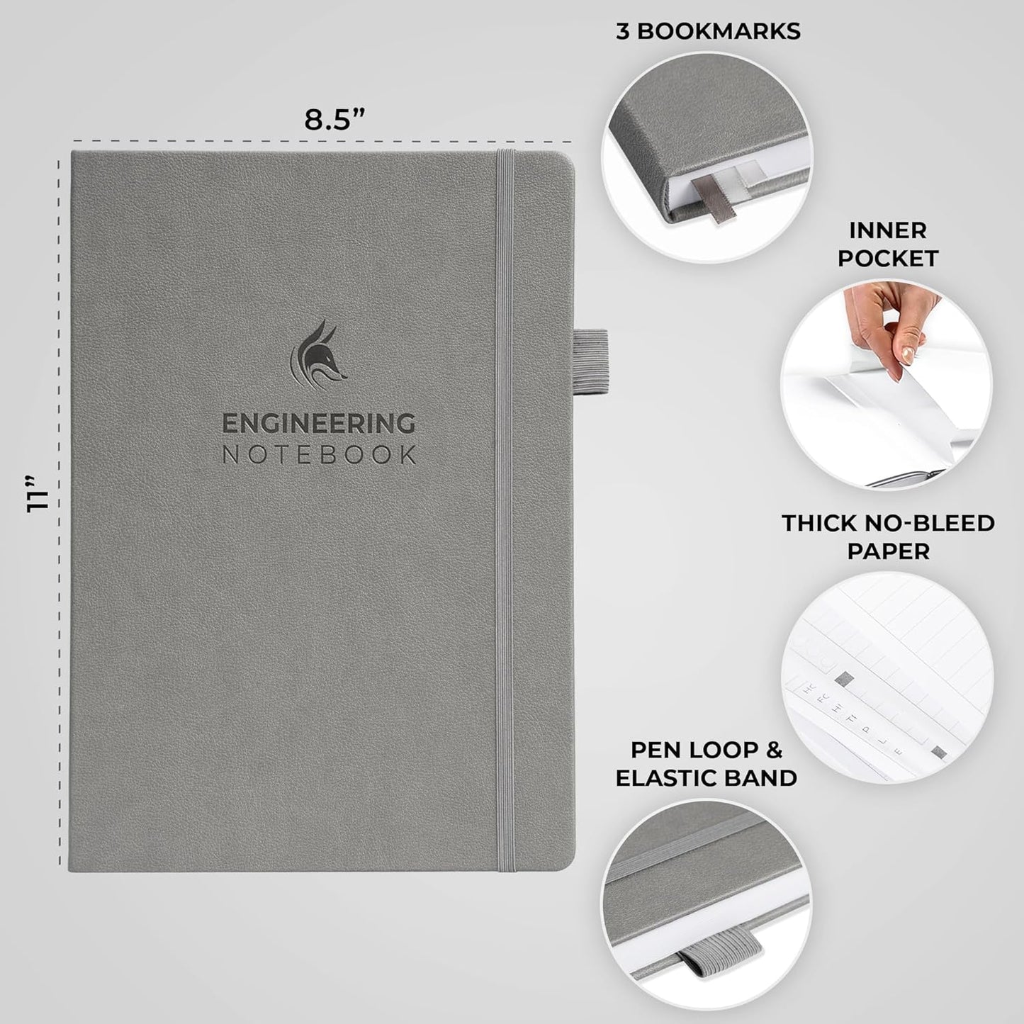 Clever Fox Engineering Notebook – Hardcover Grid Notebook with Numbered Pages, Table of Contents – Patent, Lab & Invention Journal for Engineers & STEM (Gray)