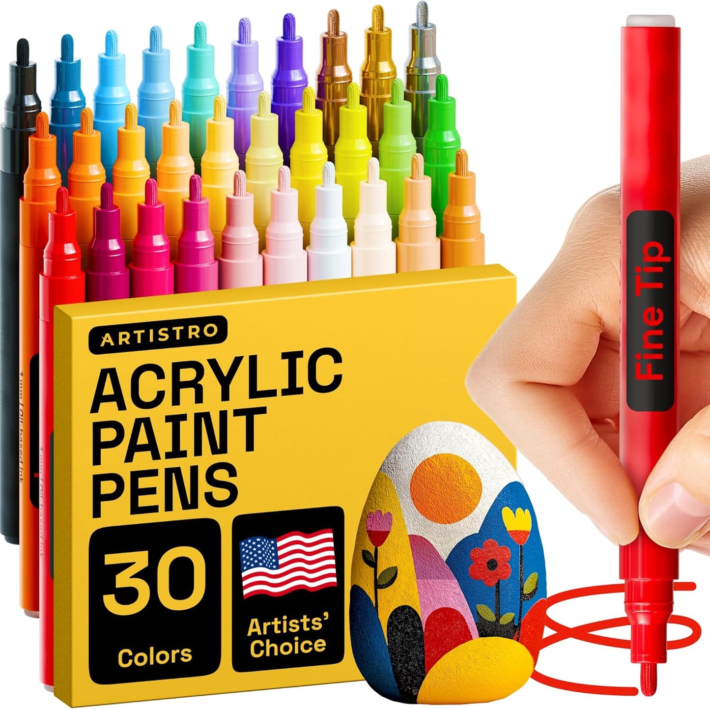 ARTISTRO 30 Wine Glass Acrylic Paint Markers - Washable Non-Toxic Acrylic Paint Pens for Car Window, Mirror, Ceramic