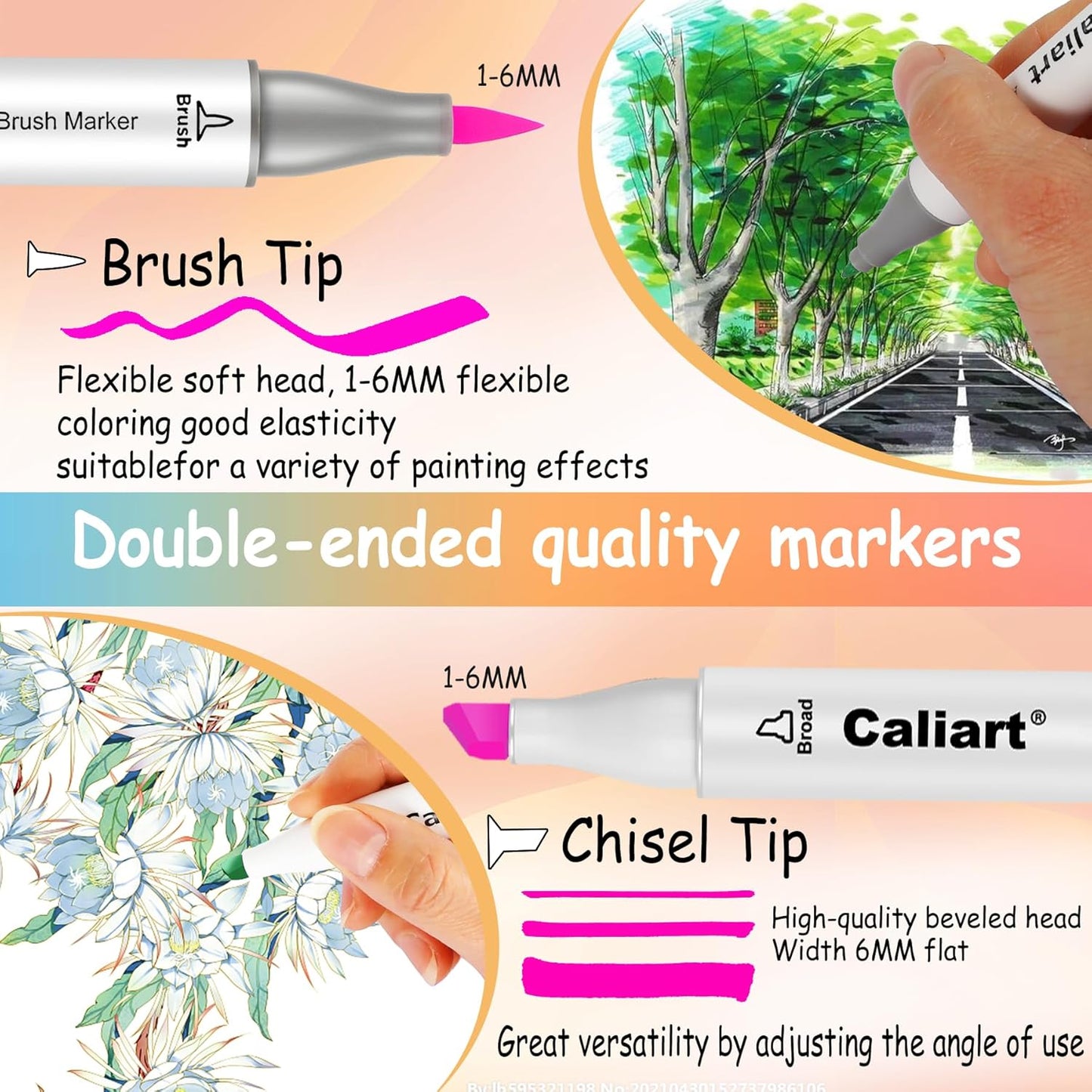 Caliart Alcohol Brush Markers, 51 Colors Dual Tip Artist Brush & Chisel Tip Sketch Art Markers, Aesthetic Cute Preppy Stuff School Supplies, Pens for Lettering Cards Drawing Mothers Day Gift for Mom