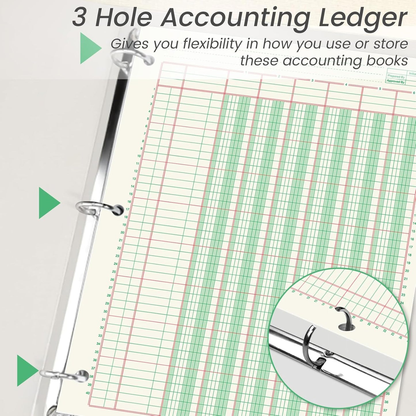 gisgfim 2 Pads 100 Sheets Columnar Analysis Pad 3 Hole Punch Accounting Ledger Book 8-1/2 x 11 Ledger Paper Pad Double Page Format Columnar Pads for Business Bookkeeping & Data(6 Column Ledger)