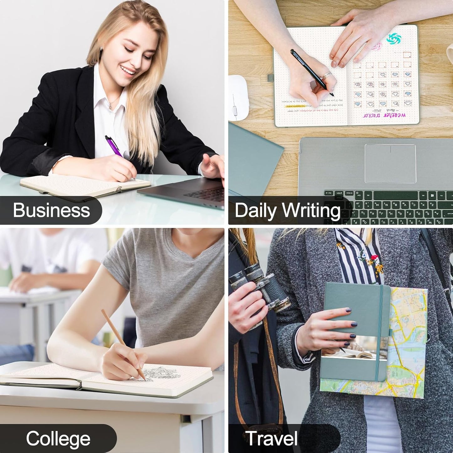 EMSHOI Dotted Notebook - 256 Pages A5 Dotted Grid Journal Notebook,120gsm Thick Paper,16 Perforated Pages, Smooth PU Leather, Inner Pocket,5.75'' × 8.38''-Black