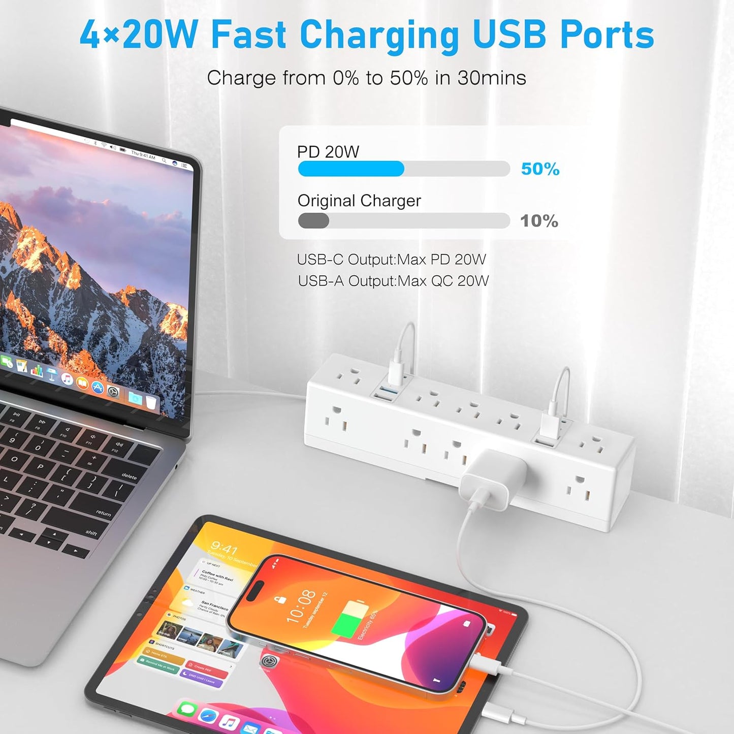 Desk Clamp Power Strip, 40W Fast Charging Station, VILONG Desktop Mount Surge Protector, 8 USB Ports(4 USB-C), 10 AC Outlets and 3Ft Cord, for Home, Office, Fit 1.6" Tabletop Edge