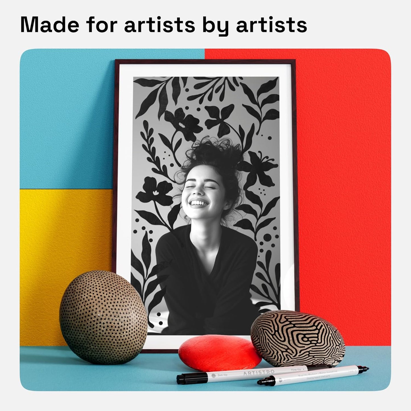 ARTISTRO 5 Black Dual-Tip Acrylic Paint Pens for Rock, Ceramic, Glass, Wood, Fabric - Black Markers for Acrylic Painting, 5mm Dot + 1mm Fine Tips