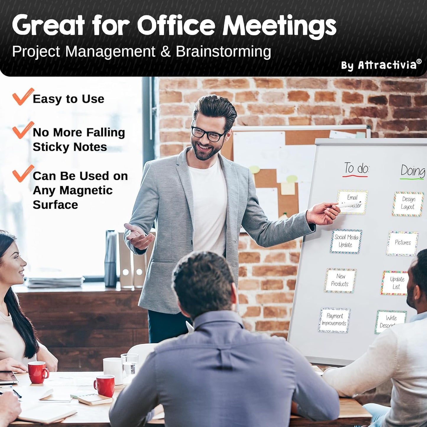 Dry Erase Magnetic Labels 3.7 x 2.8 in, Pattern Borders, Medium Dry Erase Magnets, 20-Pack, Colored Erasable Write-On All-Purpose Labels, for Office, Education, Home, Whiteboard