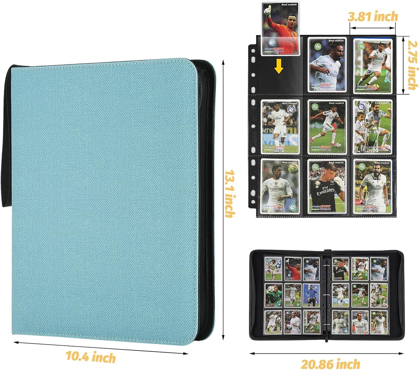 9 Pocket Card Binder, Premium Zip Trading Card Binder, 720 Double Sided Pocket PU Card Collection Binder, Collector Card Album, Card Folder for MTG, TCG, Sports Cards, Game Cards (Lake Blue)