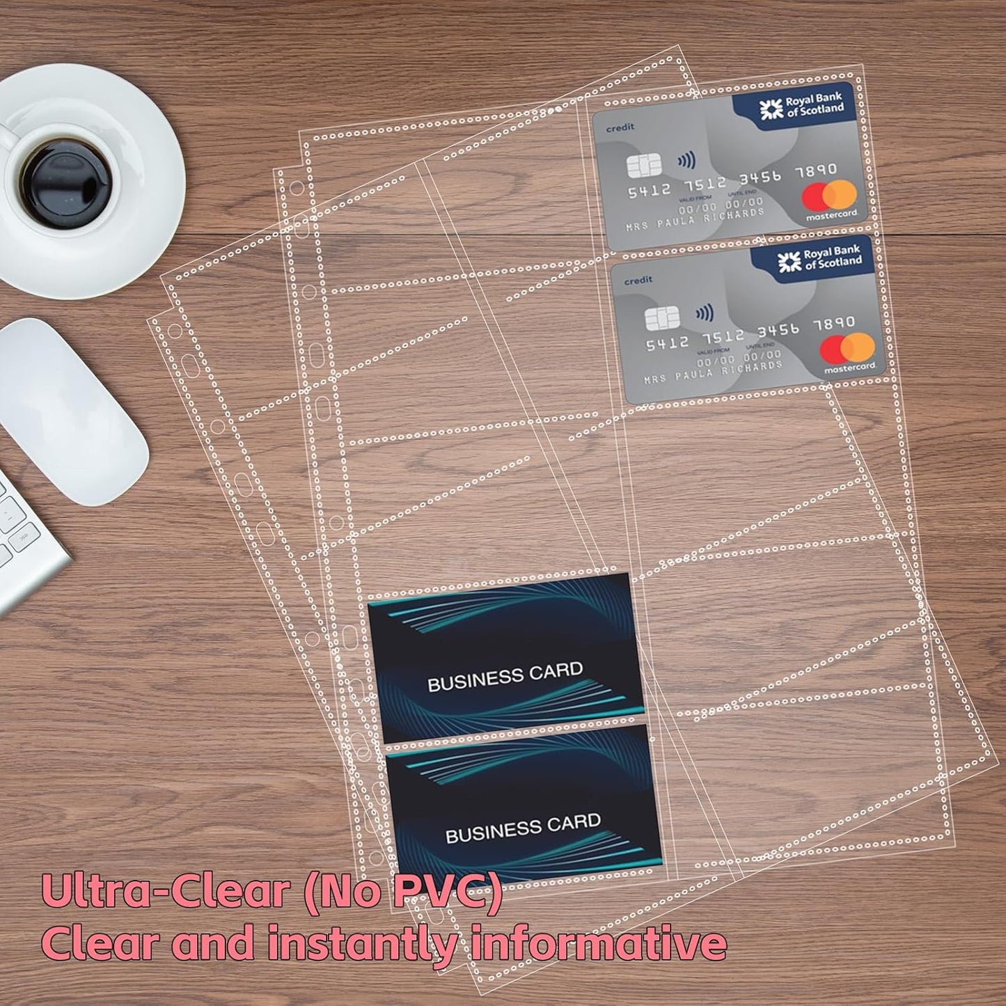 BYSTER A4 Business Card Organizer, PU Leather Card Binder with 30 Pack Sleeves (600 Pockets), Business Card Holder Book for Credit Cards, Membership Cards, and More - Pink