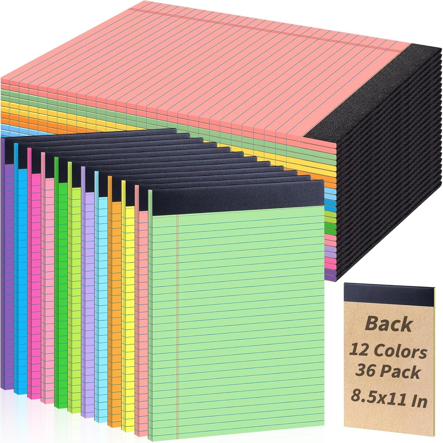 36 Pack Colored Legal Pads 8.5 x 11 Note Pads Wide Ruled Lined Paper 8 1/2 x 11 with Micro-Perforated Writing Notebook 30 Sheets per Pad, Notepad for School, Office & Home Supplies
