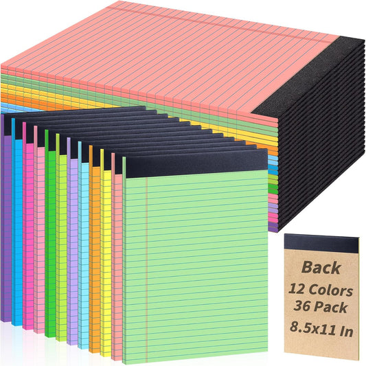 36 Pack Colored Legal Pads 8.5 x 11 Note Pads Wide Ruled Lined Paper 8 1/2 x 11 with Micro-Perforated Writing Notebook 30 Sheets per Pad, Notepad for School, Office & Home Supplies