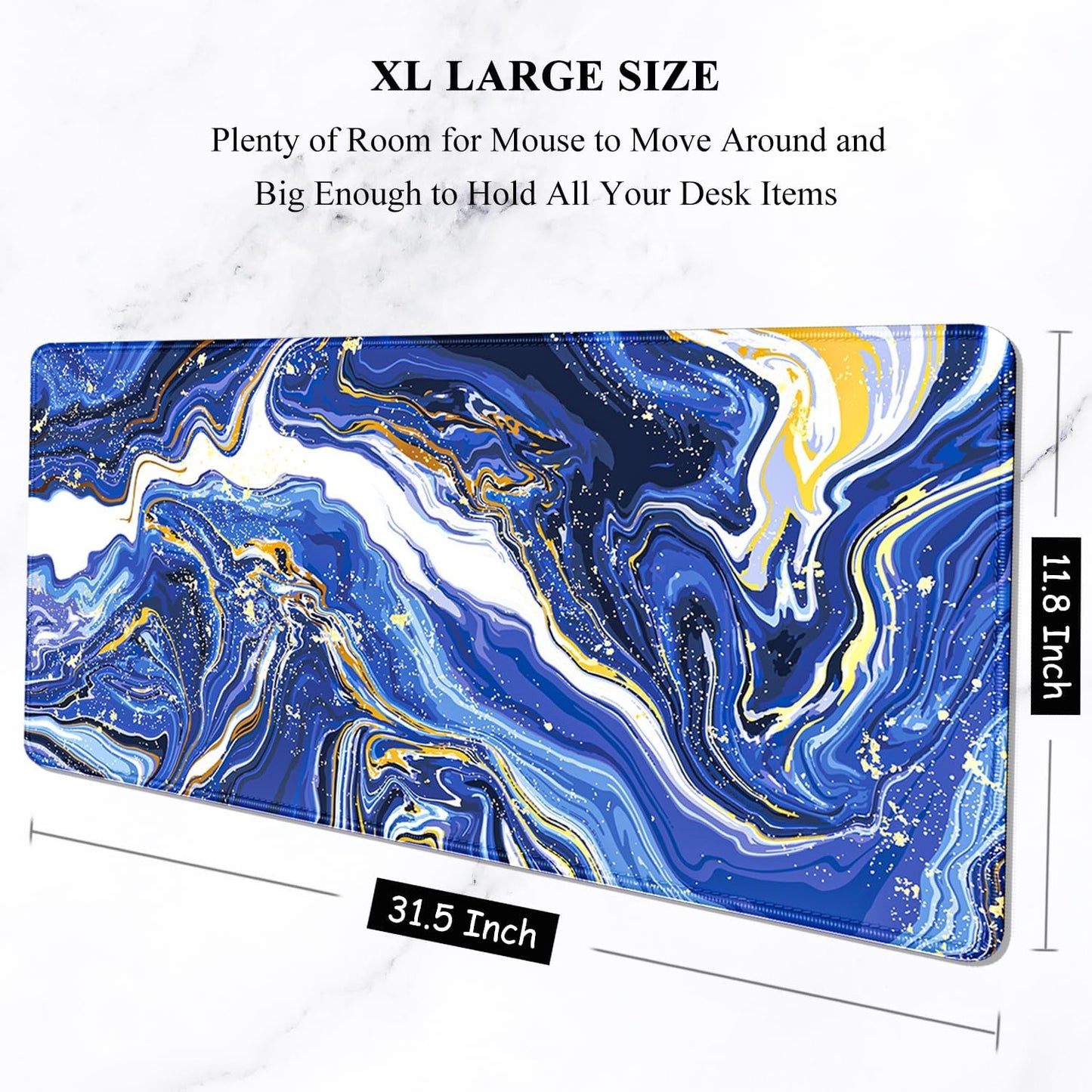 Auhoahsil Large Mouse Pad, XXL Gaming Mousepad, Desk Mat for Desktop, Thick Rubber, Big & Long Size, Stitched Edges, Full Desk Pad for Laptop & Computer, Extended 31.5 x 11.8 in, Navy Marble