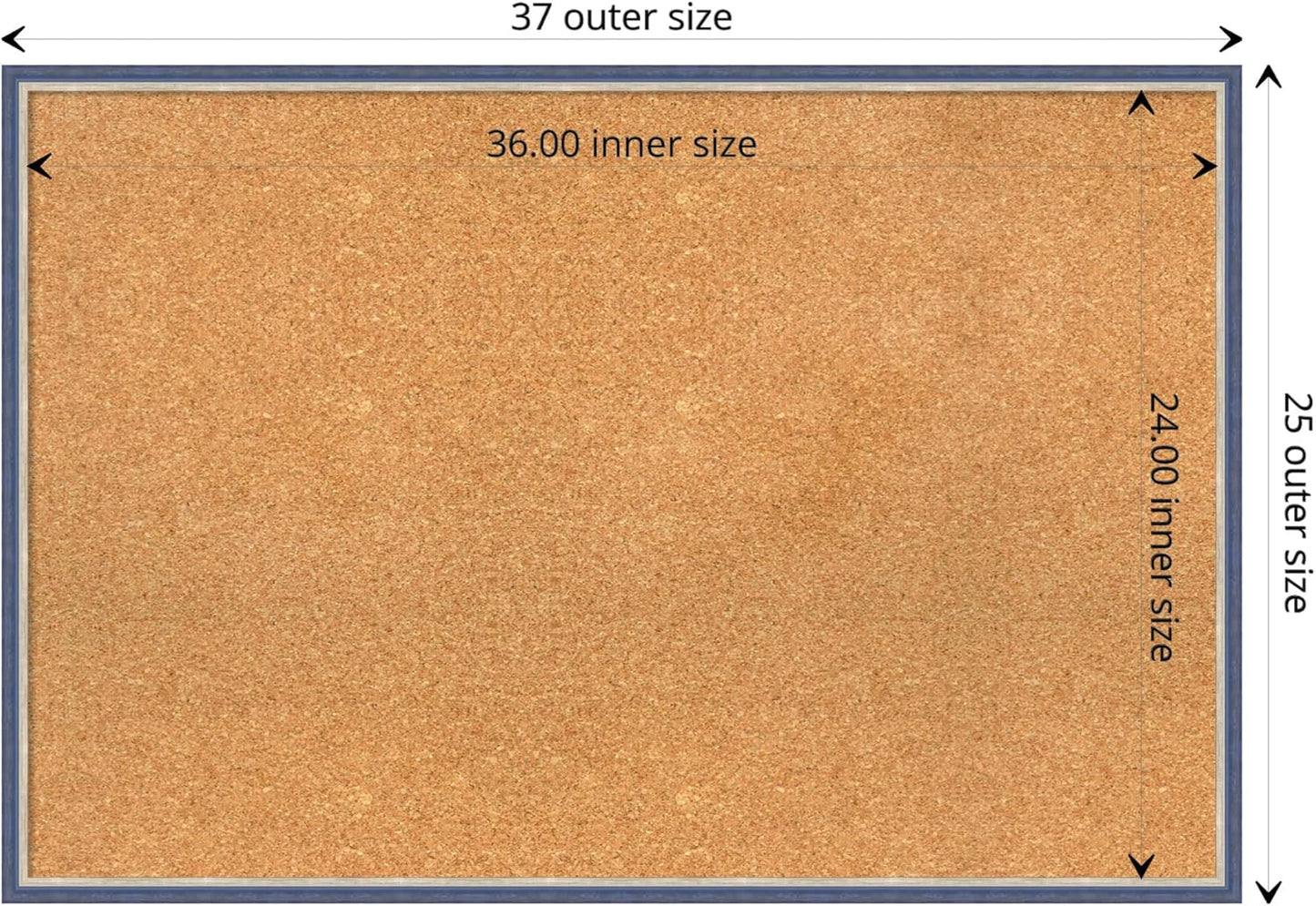 Amanti Art Natural Cork Board for Wall, 25x37 Vision Board with Blue Wood Frame, Large Corkboard Office Decor for Home Organization, Modern Contemporary Corkboard Pinboard to display items for home