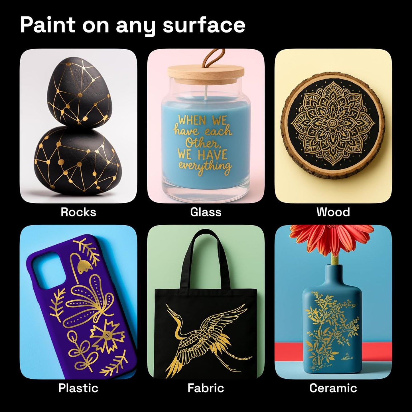 ARTISTRO 5 Gold Paint Pen for Rock Painting, Stone, Ceramic, Glass, Wood, Tire, Fabric, Metal, Canvas. Set of 5 Acrylic Paint White Marker Water-based Extra-fine Tip