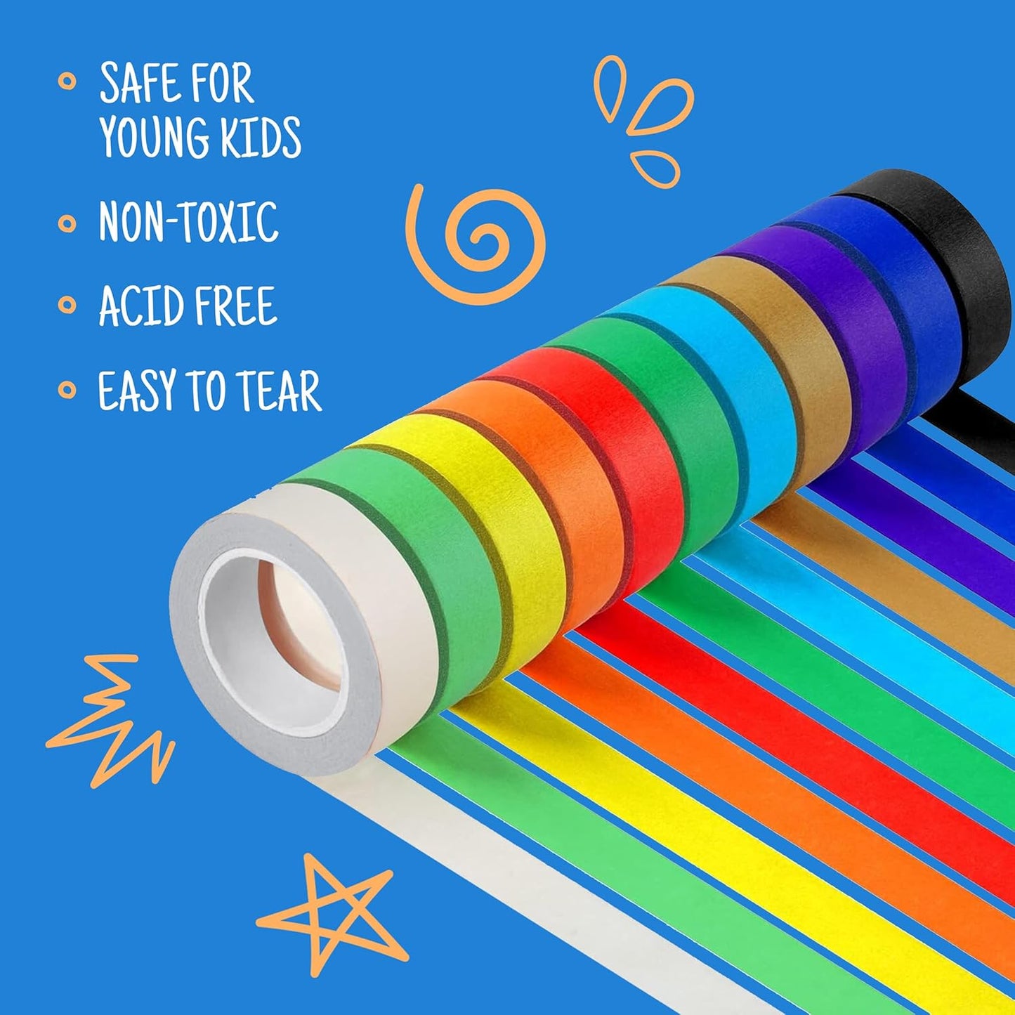 Craftzilla Arts and Crafts Kit for Kids – 11 Colored Masking Tape Rolls, 240 Sheets Construction Paper Assorterd Colors, Kid-Safe Scissors – All-in-One Kids Art Supplies Set - Arts and Craft Supplies