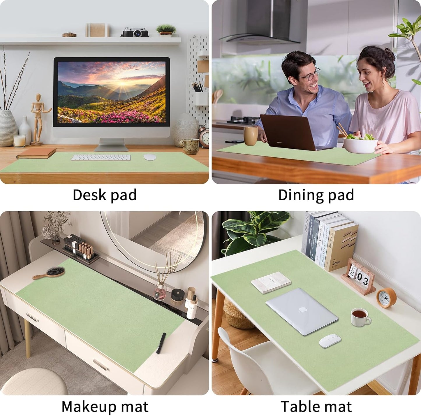 Bloss Leather Desk Mat and Keyboard Wrist Rest, Large Mouse Pad + Keyboard Pad+Mouse Wrist Support, Non-Slip Desk Mat Protector for Office, Home(35.4×15.7 Inches, Green)
