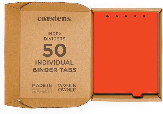 Carstens - Heavy Duty Plastic Ring Binder Dividers, Bottom Tab, 1/9 Cut, Tab 7 Position, US Letter, Orange, Case of 50, (2619-07CS) - Ideal Medical Chart Dividers or Index Tabs for 3 Ring Binders