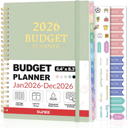 2026 Budget Planner - Monthly Budget Book from JAN 2026 - DEC 2026 with Expense Tracker Notebook, A5 Size (6.4" x 8.3") Bill Organizer & Finance Planner Account Book to Manage Your Finances, Green